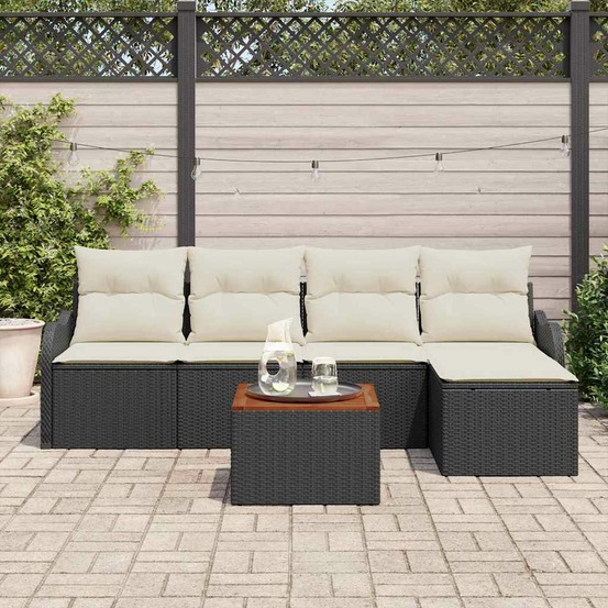 Ensemble de canapé de jardin avec coussin 6 pcs noir polyrotin