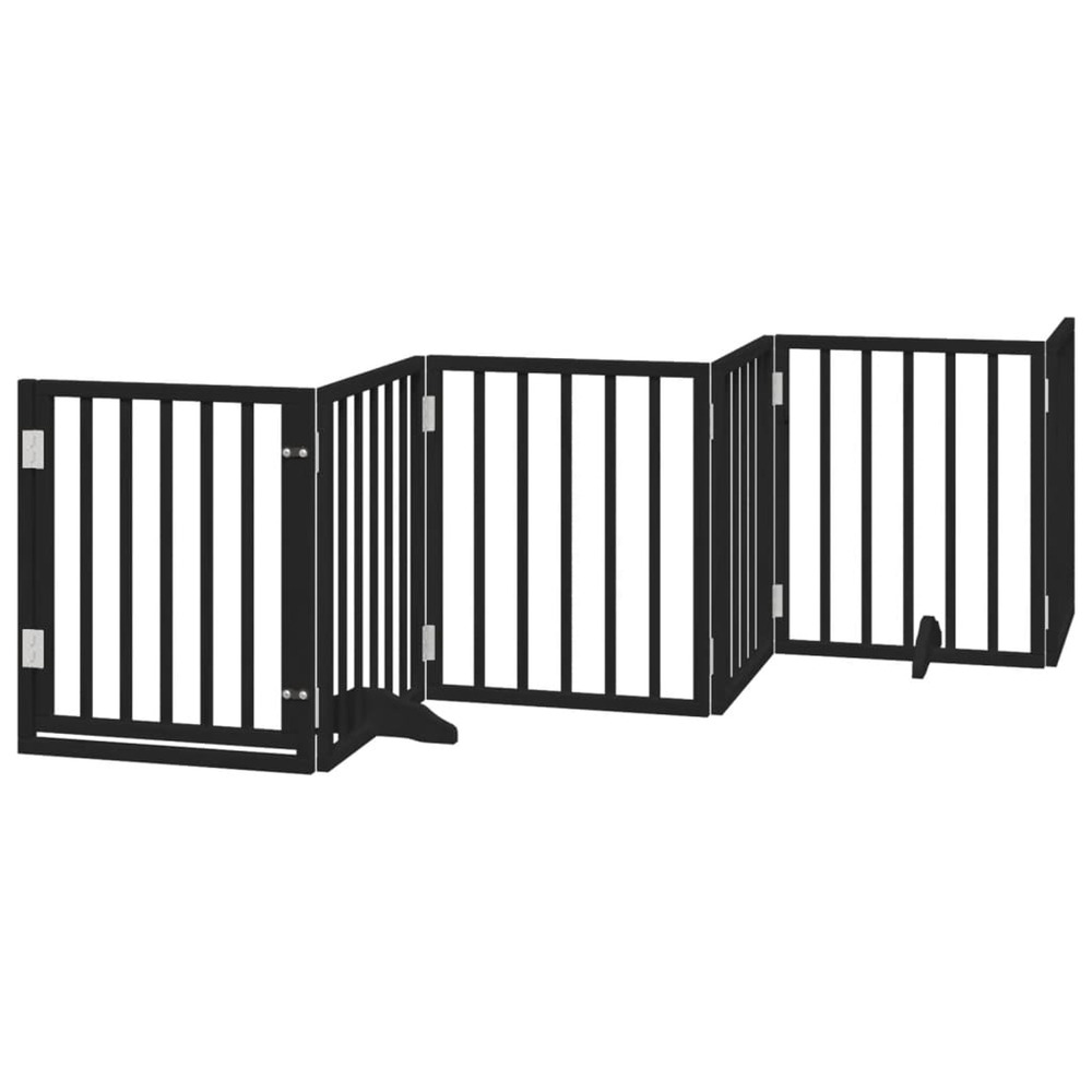 Barrière pour chiens et porte 6 panneaux noir bois de peuplier