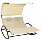 Transat chaise longue bain de soleil lit de jardin terrasse meuble d'extérieur double avec auvent textilène crème