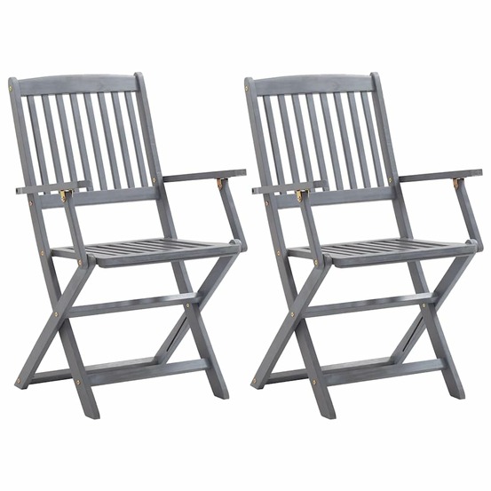 Chaises pliables d'extérieur lot de 2 et coussins bois d'acacia