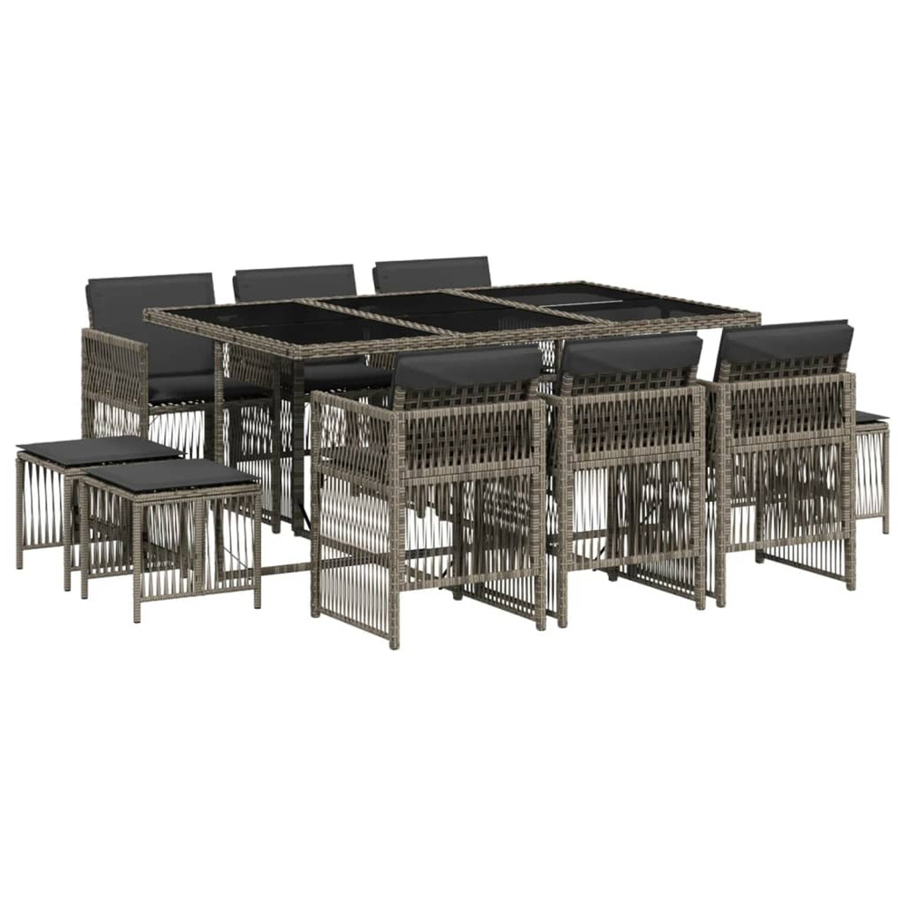 Ensemble à manger de jardin 11pcs avec coussins gris poly rotin