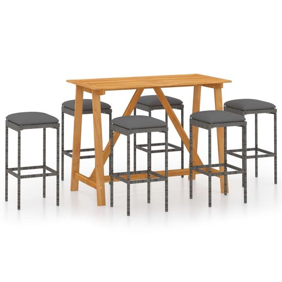 Ensemble de bar de jardin avec coussins 7 pcs gris