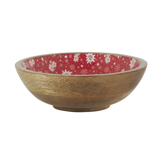 Corbeille en manguier et résine décor edelweiss petit modèle