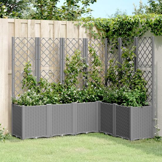Jardinière modulable avec treillis pp pour plantes grimpantes jardin gris clair 160x120cm