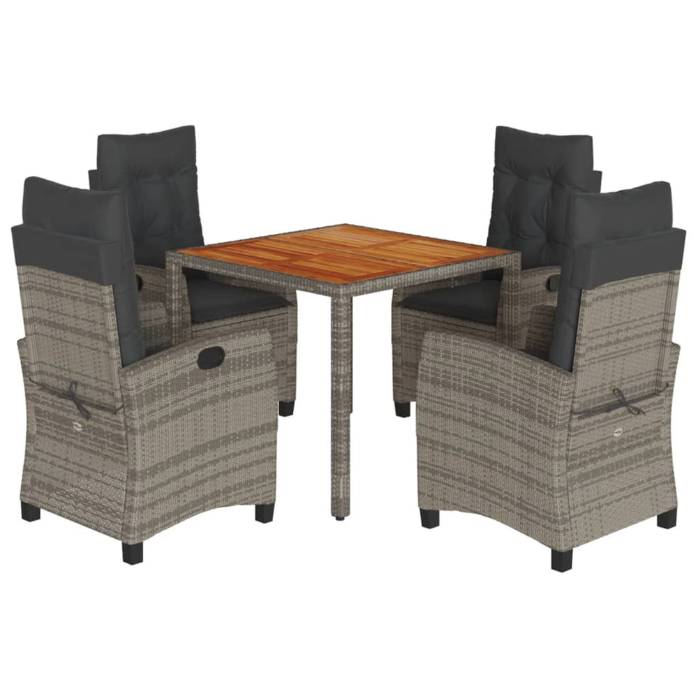 Ensemble à manger de jardin 5 pcs coussins gris résine tressée