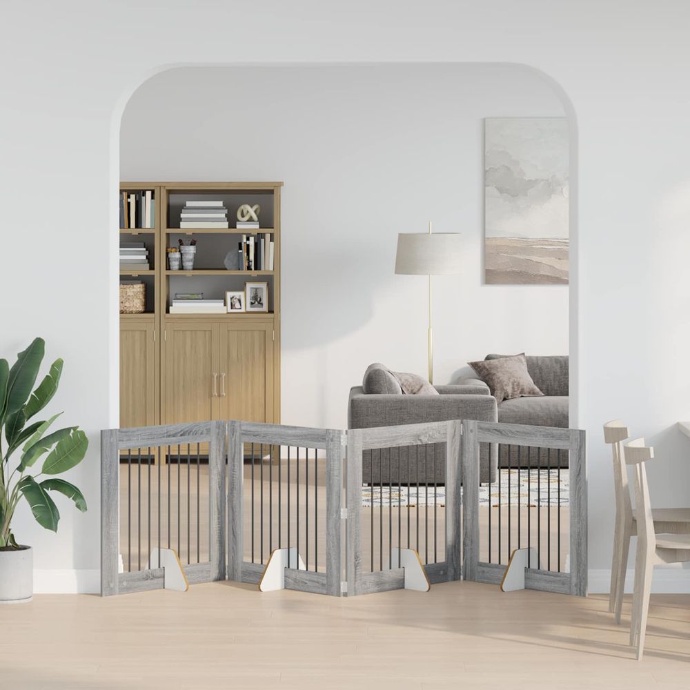 Barrière intérieure bois ingénierie pour chiens séparation modulable 321cm grise