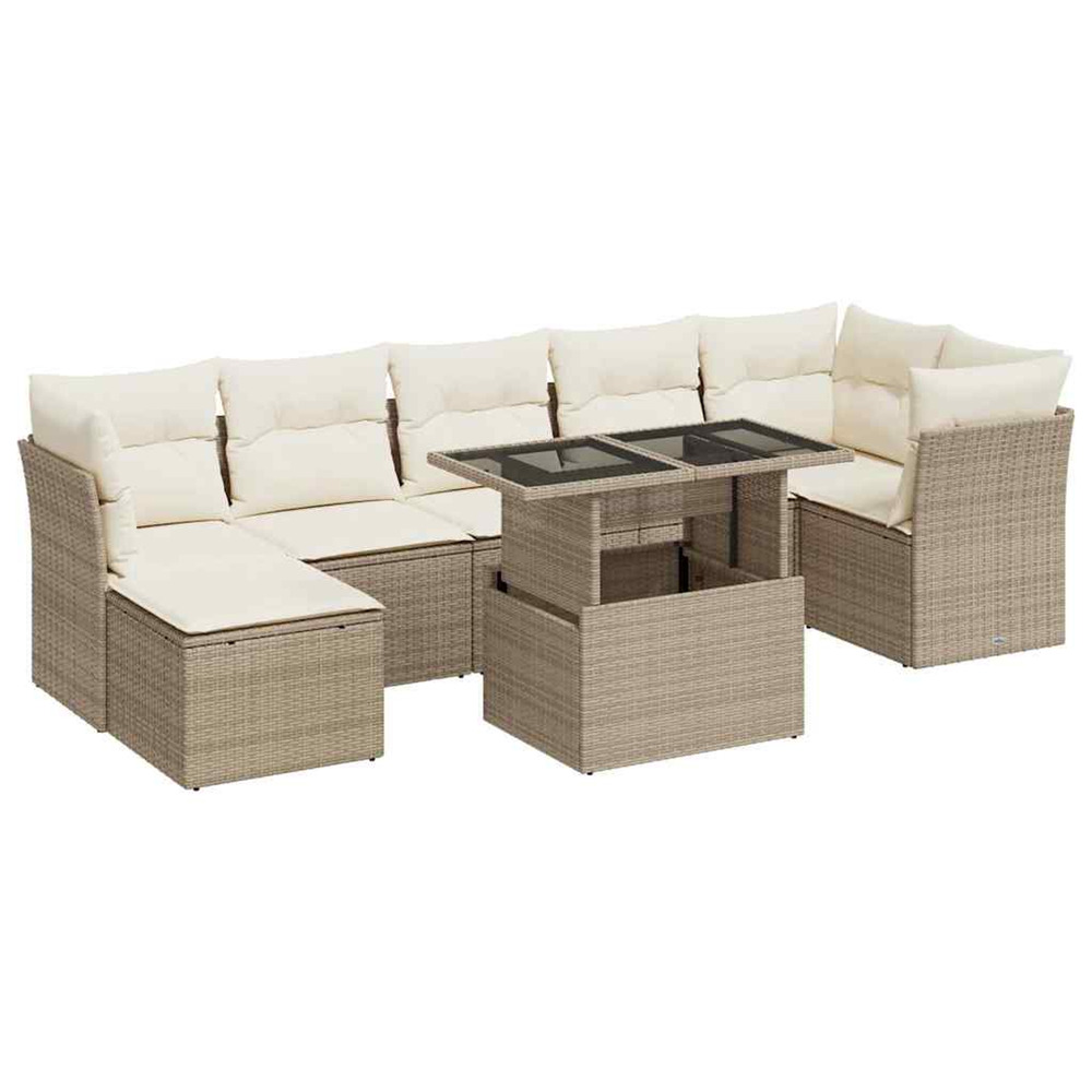 Salon de jardin avec coussins 8 pcs beige résine tressée