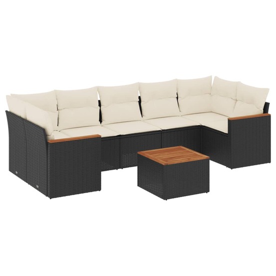 Salon de jardin 8 pcs avec coussins noir résine tressée