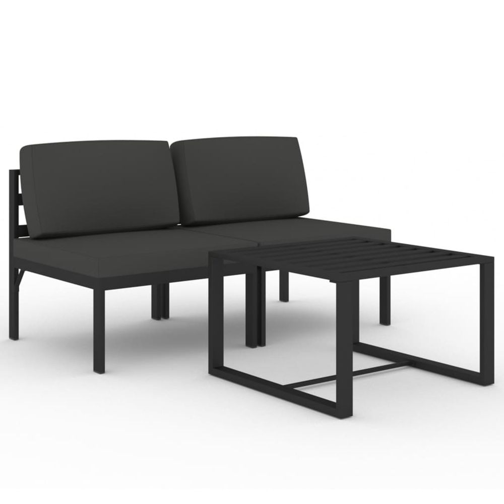 Salon de jardin 3 pcs avec coussins aluminium anthracite
