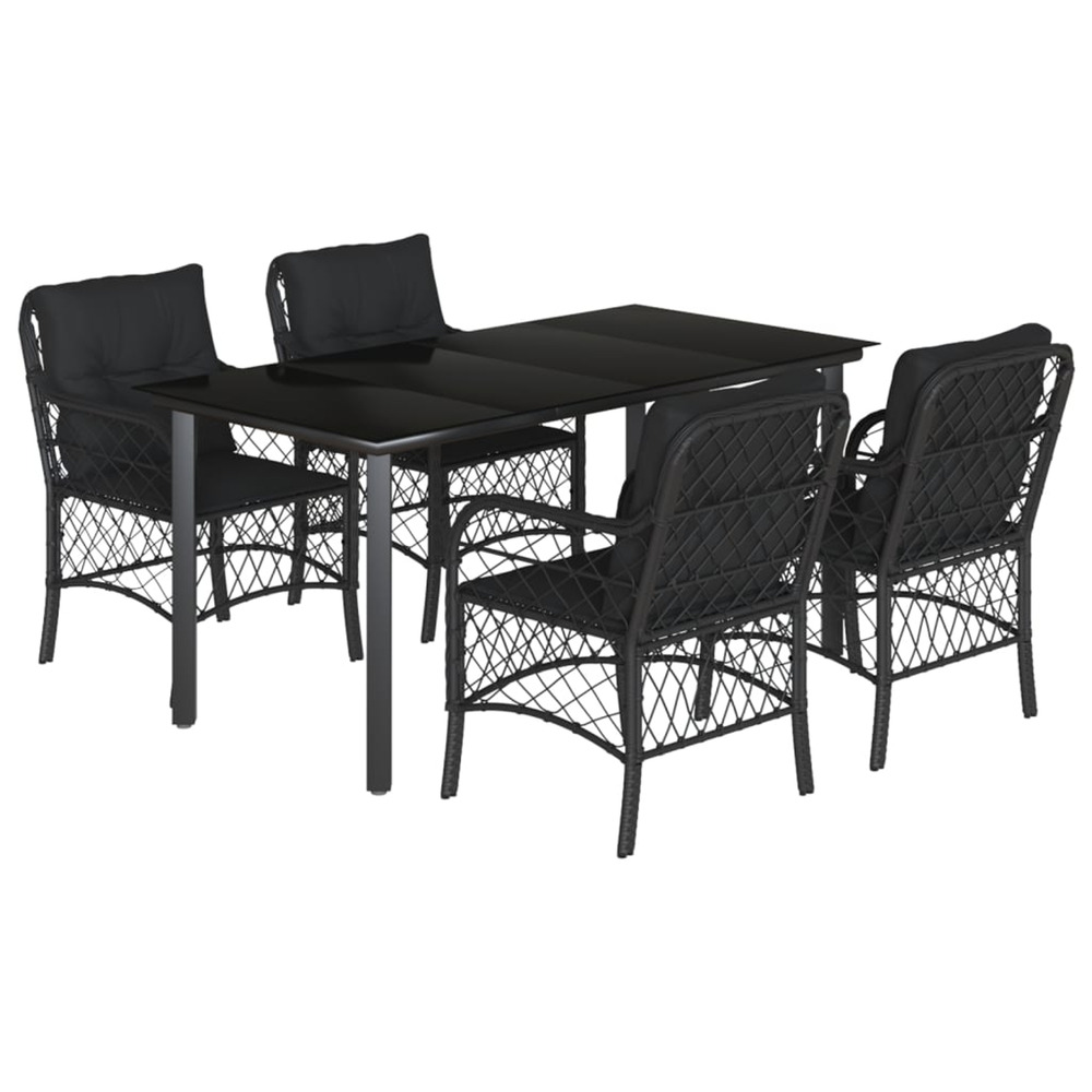 Ensemble à manger de jardin coussins 5pcs noir résine tressée