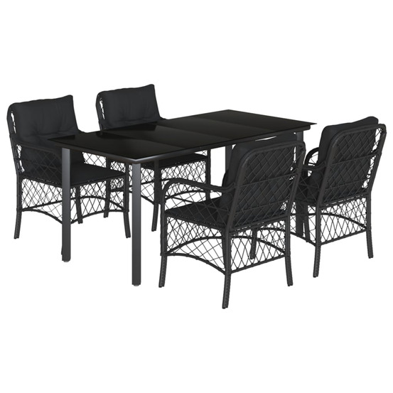 Ensemble à manger de jardin coussins 5pcs noir résine tressée