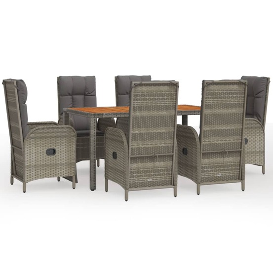 Ensemble à manger jardin et coussins 7 pcs gris rotin