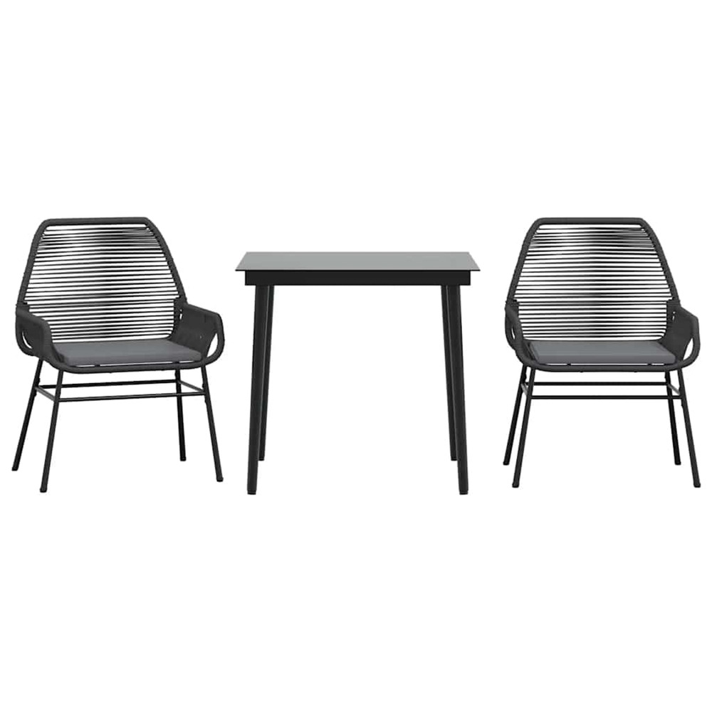 Ensemble à manger de jardin et coussins 3 pcs noir rotin verre