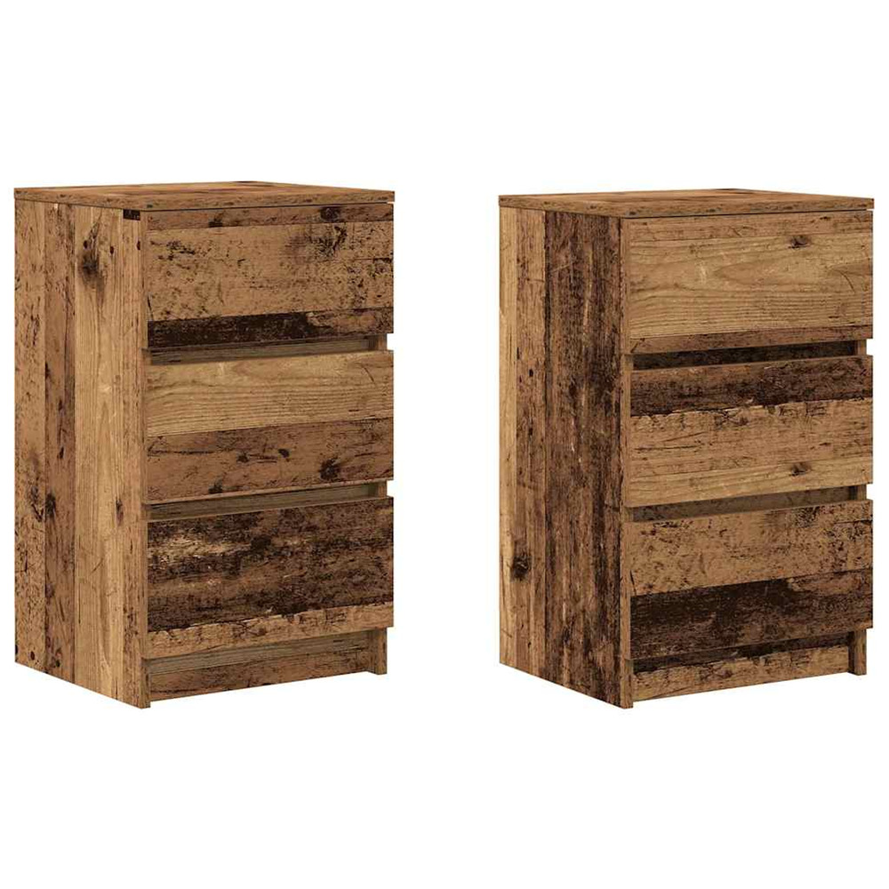 Tables de chevet avec 3 tiroirs 2 pcs vieux bois 39x35x65 cm