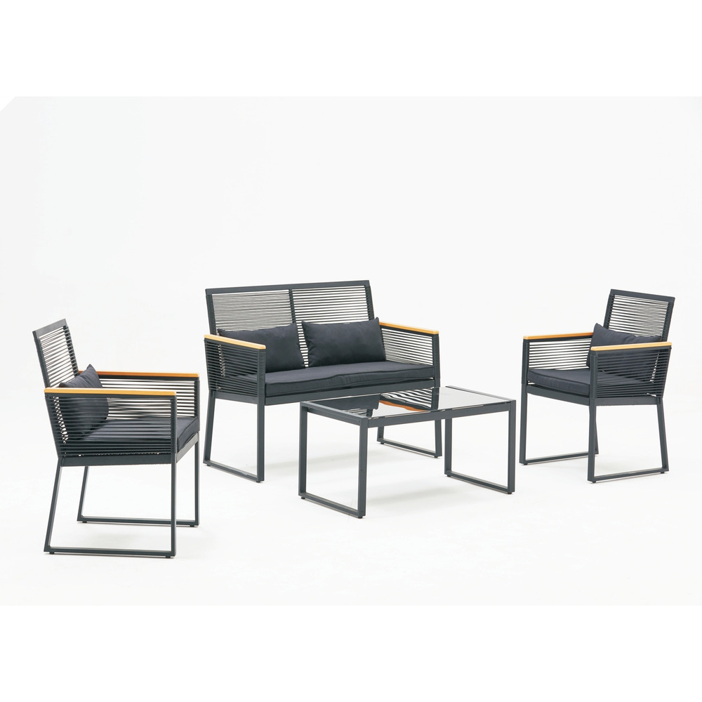 Salon jardin bas noir bois mihata