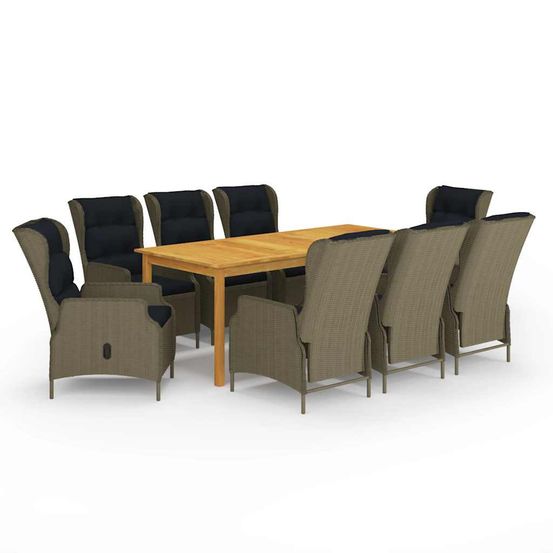 Ensemble à manger de jardin 9 pcs marron
