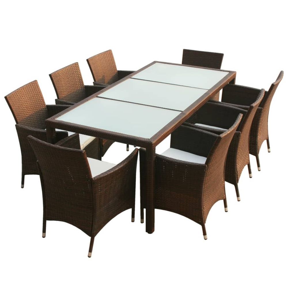 Ensemble à manger d'extérieur avec coussins 9pcs résine tressée