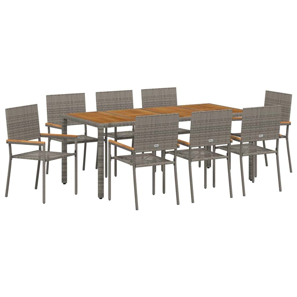 Ensemble de salle à manger pour jardin 9 pc gris polyrotin