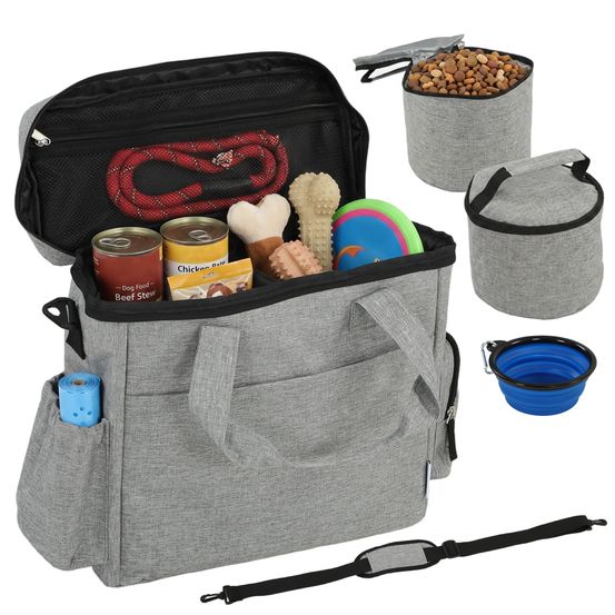 Sac de voyage chien tissu 300d gris clair 38 x 17 x 35 cm repas promenade rangement