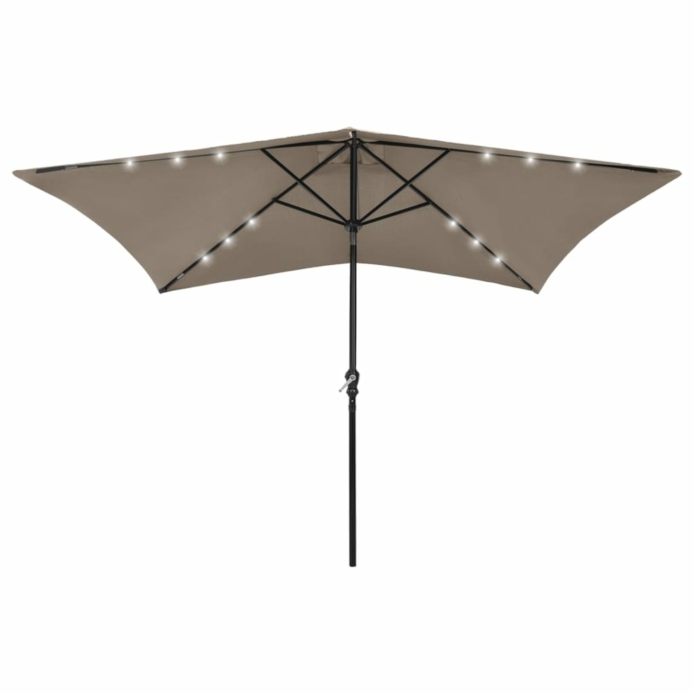 Parasol avec led et mât en acier taupe 2x3 m