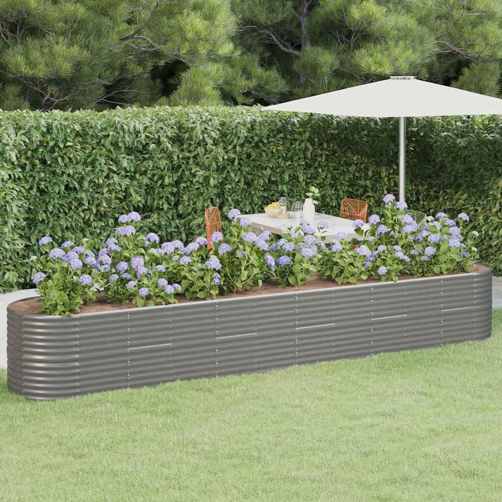 Jardinière xxl acier galvanisé pour potager et fleurs gris 440x80x68 cm