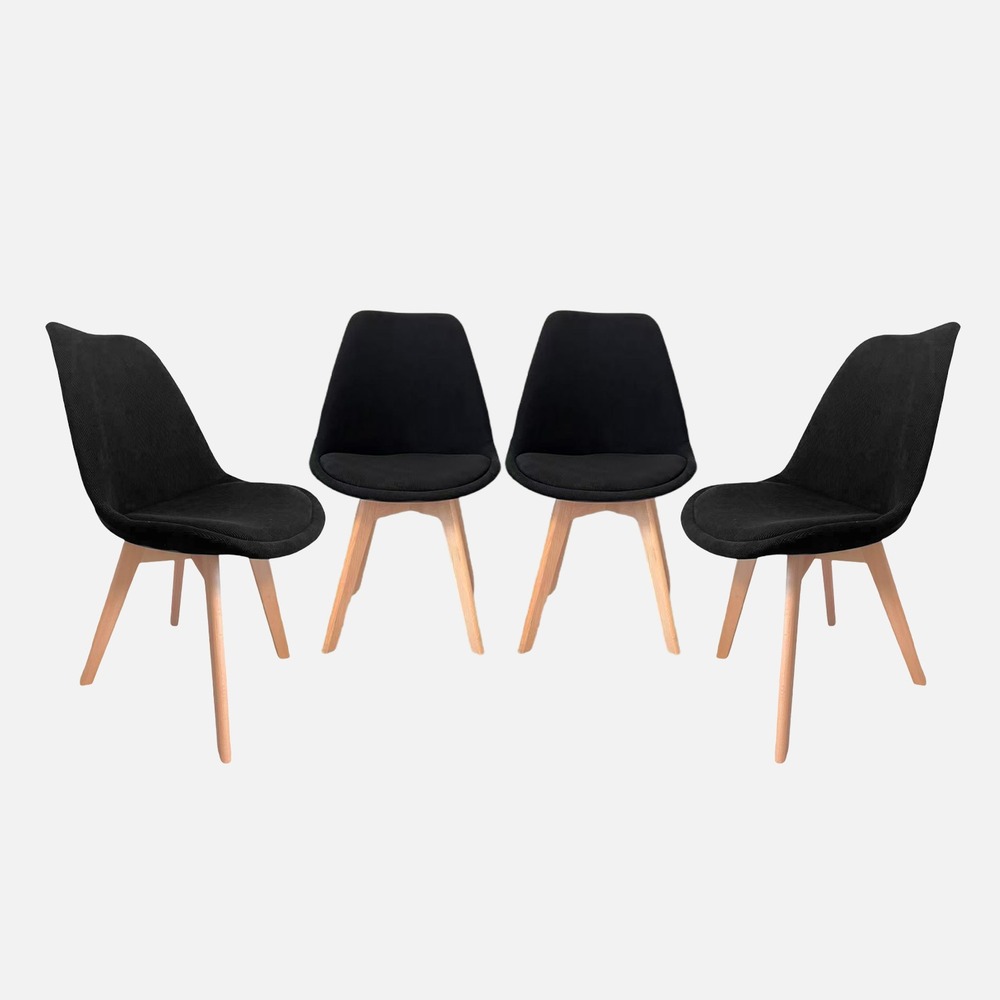 Lot de 4 chaises scandinaves revêtement velours côtelé, pieds bois de hêtre - nils