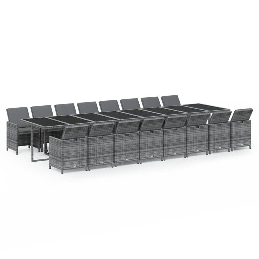 Ensemble à manger de jardin 17 pcs et coussins résine tressée