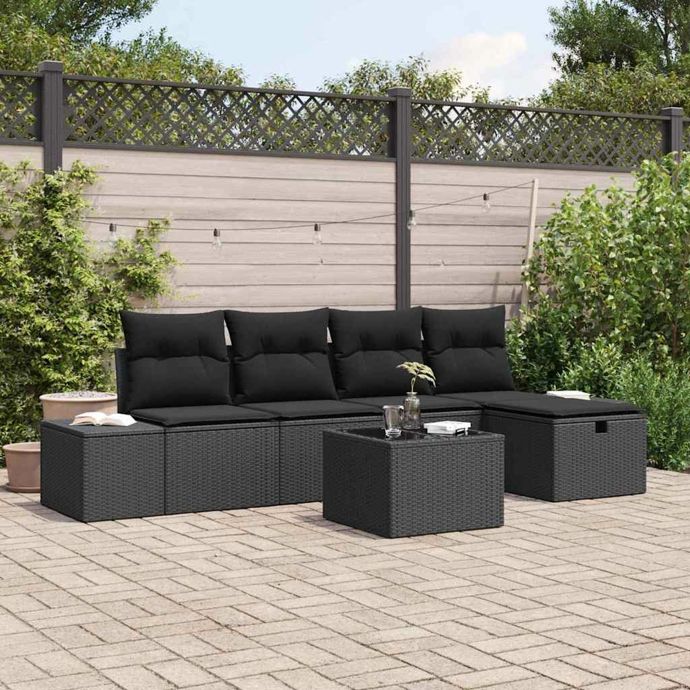 Ensemble de canapé de jardin avec coussin 6 pcs noir polyrotin