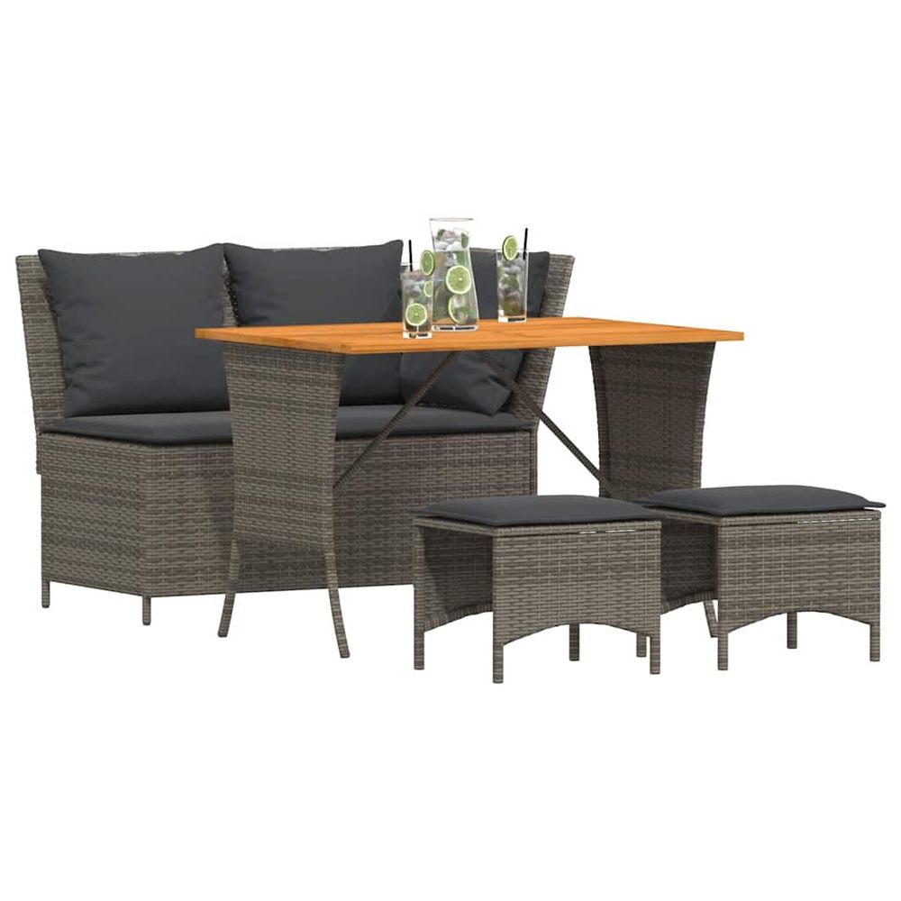 Ensemble à manger jardin 4pcs et coussins gris résine tressée