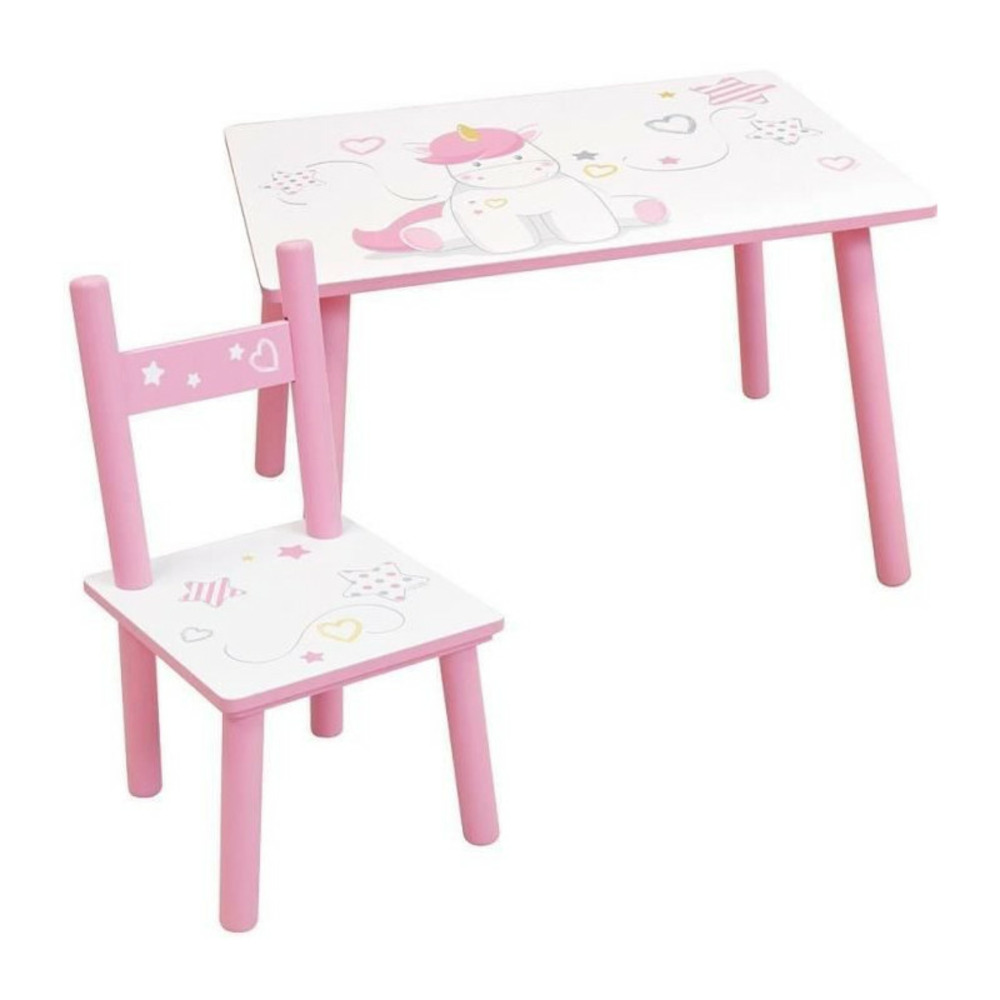 Fun house - table licorne h 41,5 cm x l 61 cm x p 42 cm avec une chaise h 49,5 cm x l 31 cm x p 31,5 cm pour enfant