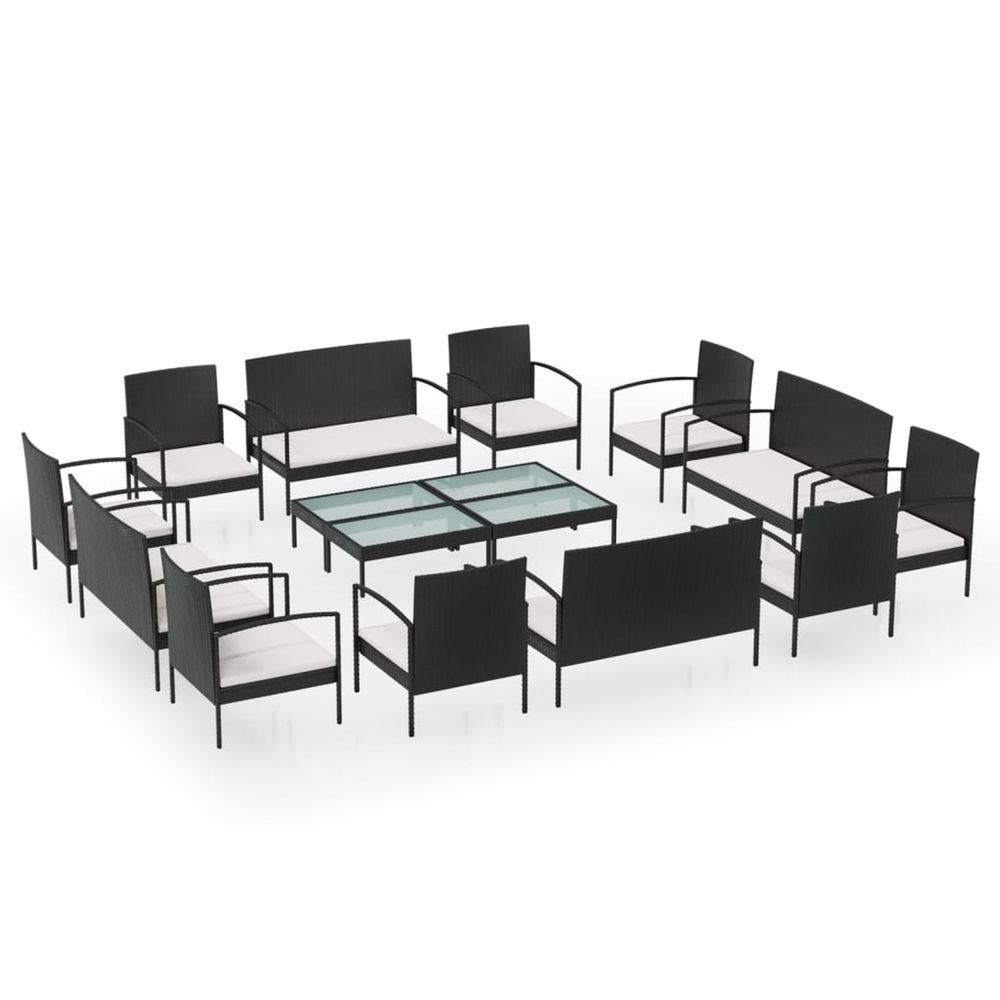 Salon de jardin 16 pcs avec coussins résine tressée noir