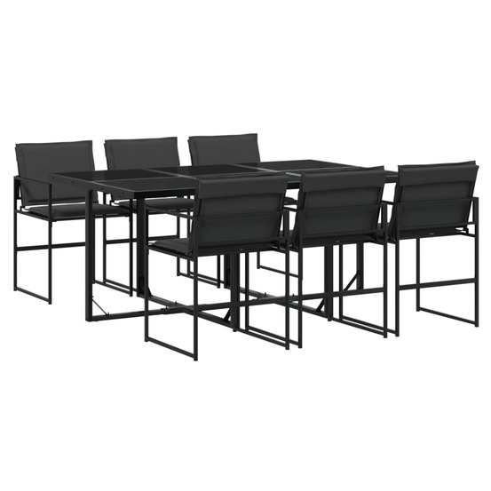 Ensemble à manger de jardin 7 pcs avec coussins noir textilène