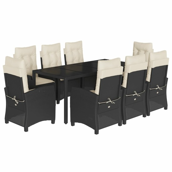 Ensemble à manger de jardin 9pcs coussins noir résine tressée