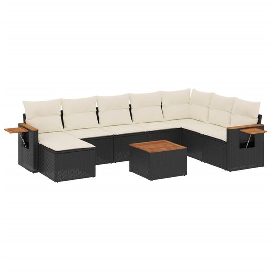 Salon de jardin 9 pcs avec coussins noir résine tressée