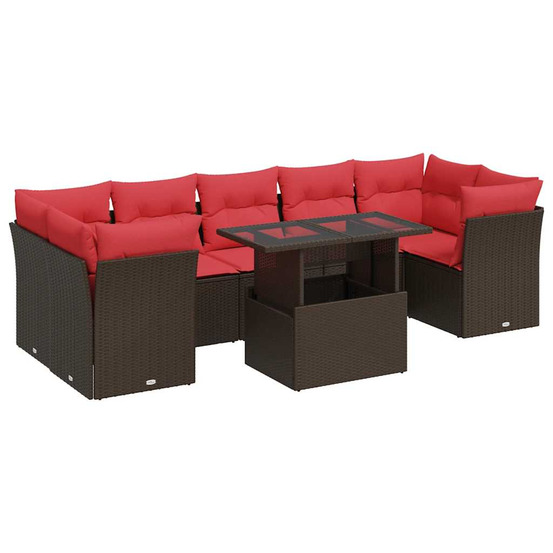 Salon de jardin 8pcs avec coussins marron résine tressée acacia