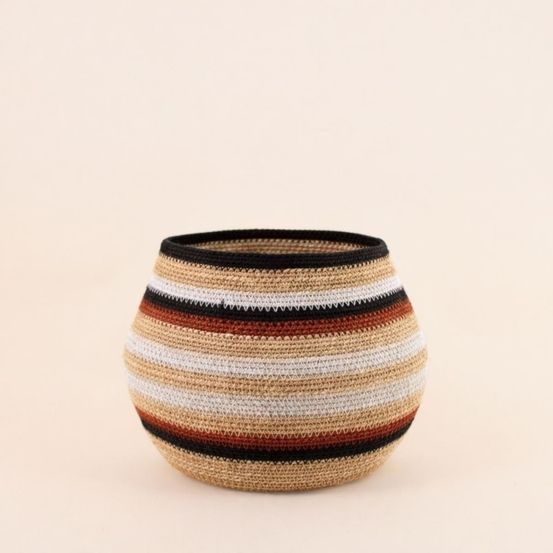 Panier bas rayé en herbes marines marron, beige 39x23cm
