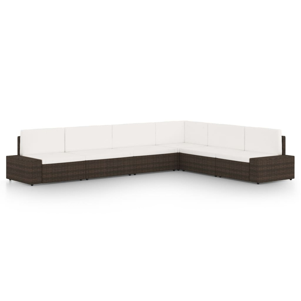 Salon de jardin 6 pcs avec coussins marron résine tressée