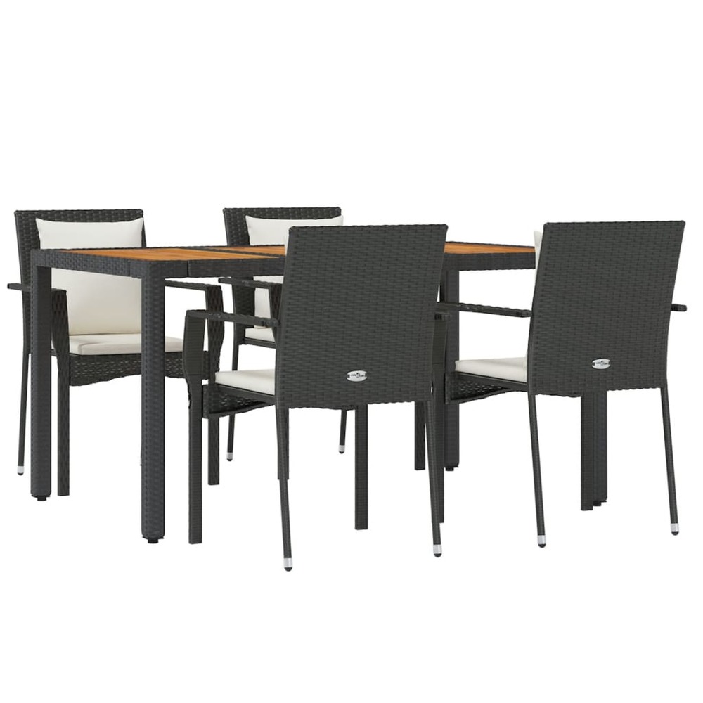 Mobilier à dîner de jardin et coussins 5 pièces noir résine tressée
