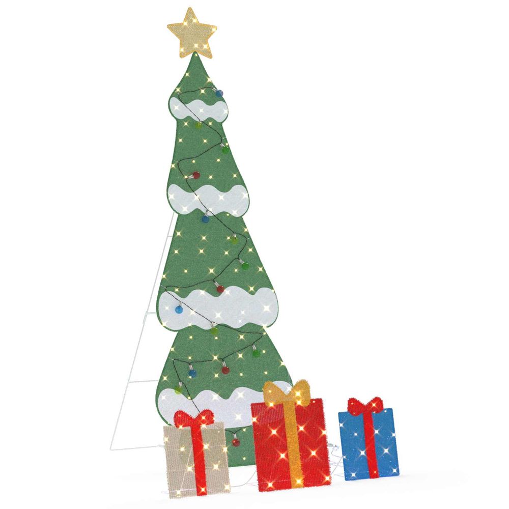 Sapin de noël lumineux avec 3 boîtes-cadeaux 2d blanc chaud