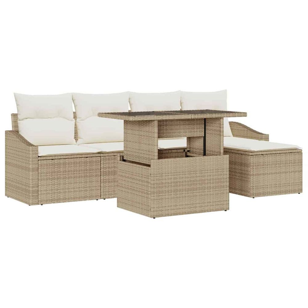 Ensemble de canapé de jardin 6 pc beige et crème polyrotin