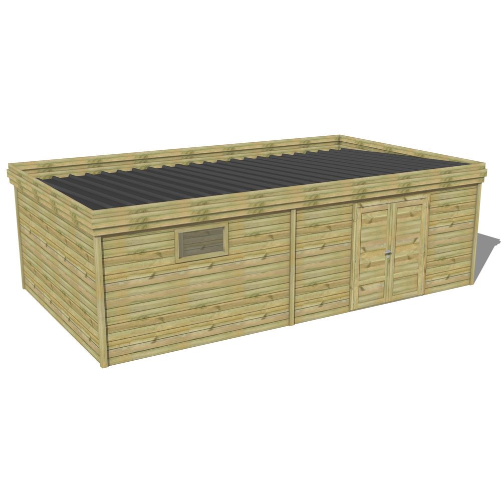 Abri de jardin bois pin traité autoclave 27mm - 7,695x4,34m / 33m2 - bac acier - abri français