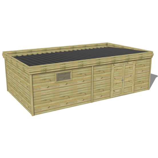 Abri de jardin bois pin traité autoclave 27mm - 7,695x4,34m / 33m2 - bac acier - abri français