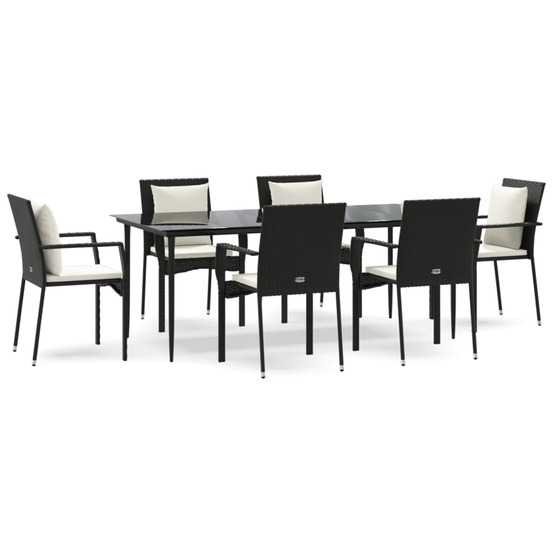 Ensemble à manger de jardin coussins 7pcs noir résine tressée