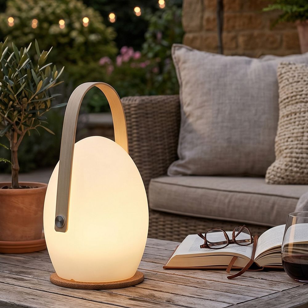 Lampe led extérieure sans fil ovale multicolore avec anse bambou faro