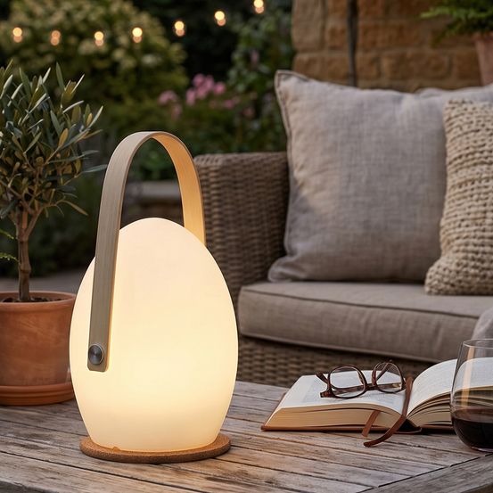 Lampe led extérieure sans fil ovale multicolore avec anse bambou faro