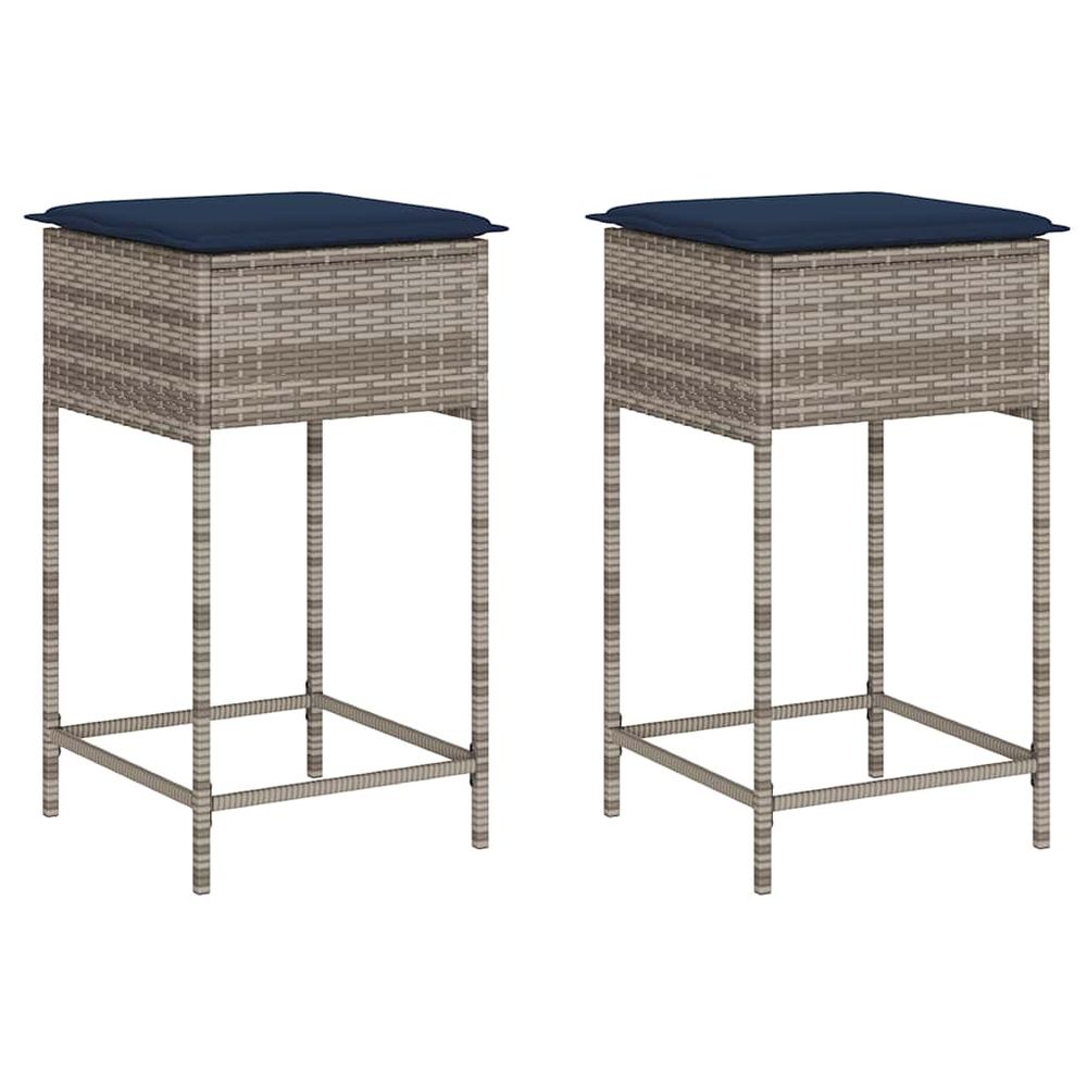 Tabourets de bar de jardin avec coussins lot de 2 gris