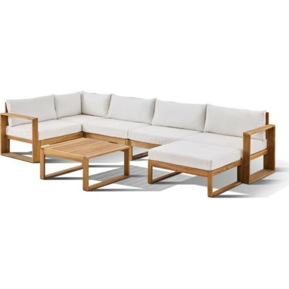 Salon de jardin d'angle modulable - bois d'acacia - 7 personnes - levata xl - blanc cassé + housse