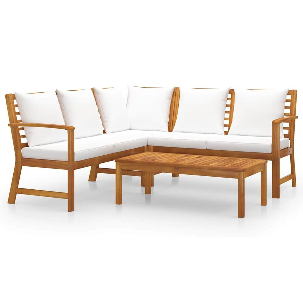 Salon de jardin 4 pcs avec coussin crème bois d'acacia solide