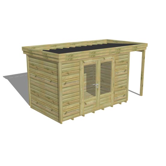 Abri de jardin bois pin traité autoclave 27mm - 4,44x2,14m / 10m2 - bac acier - plancher bois