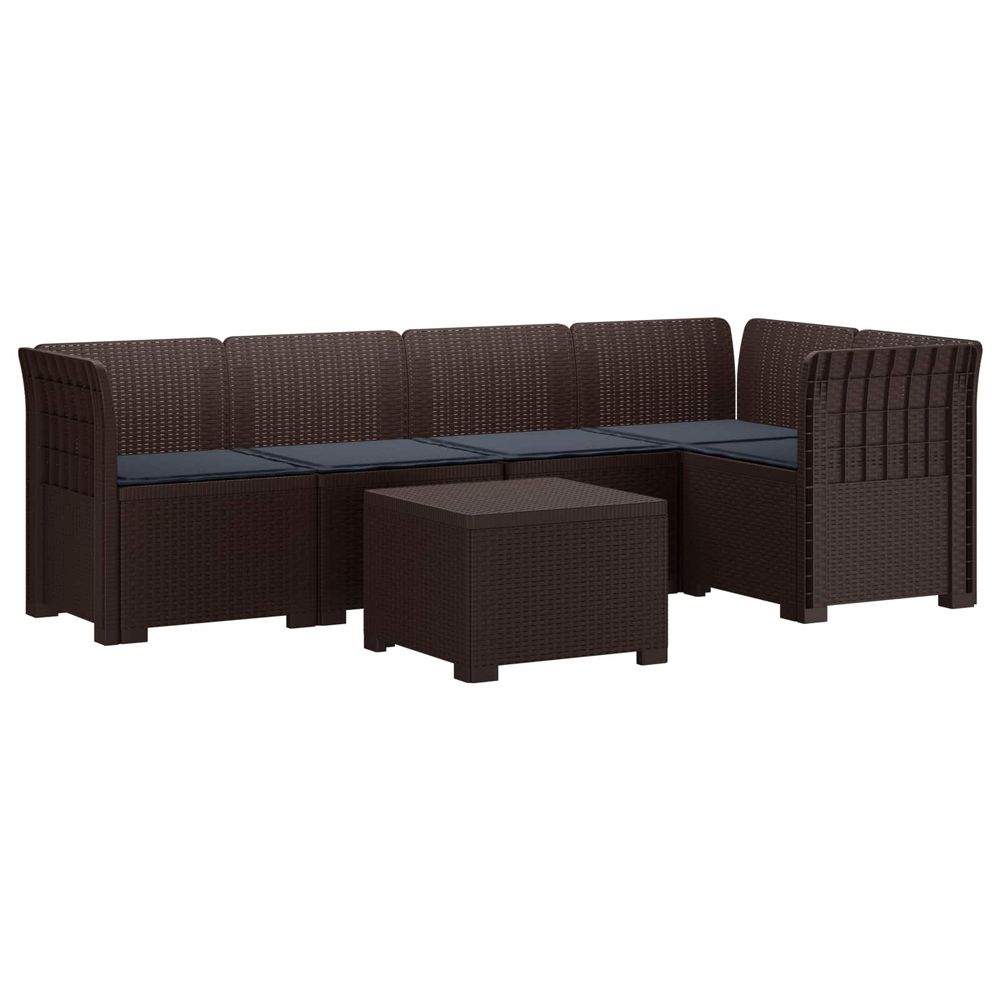 Canapé de jardin 5 places avec coussins aspect rotin pp marron
